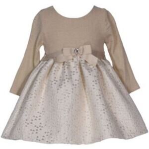 Bonnie Baby Girls Knit to Jacquard BabyDoll Gold color Dress Size 6-9M GUC